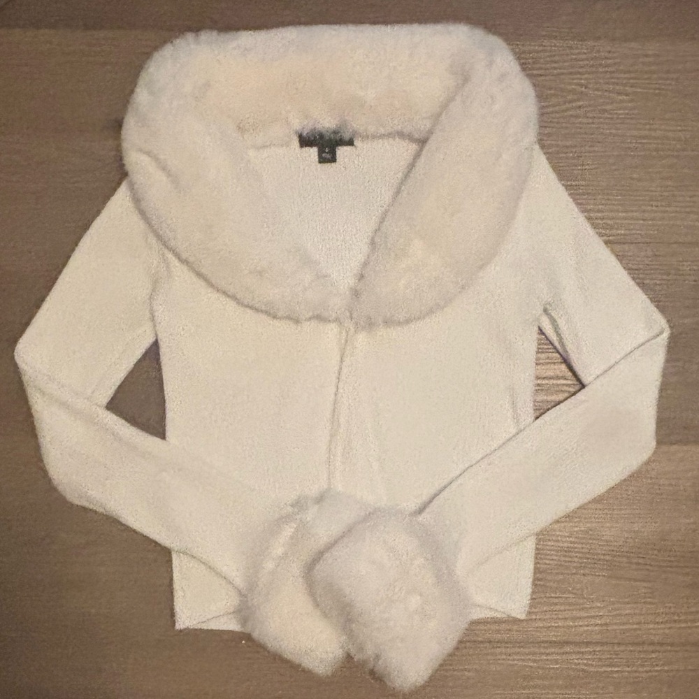 White Faux Fur Trim Cardigan